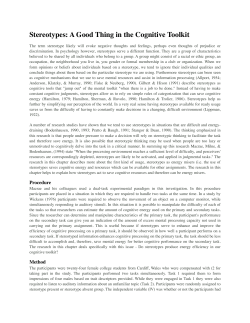 Stereotypes: A Good Thing in the Cognitive Toolkit