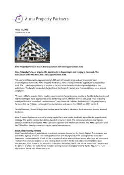 PRESS RELEASE 12 February 2016 Alma Property Partners makes