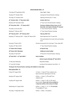 School Calendar 2016 &ndash; 17 Thursday 29th September 2016 Open
