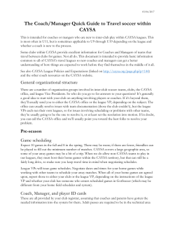 The Coach/Manager Quick Guide to Travel soccer within CAYSA