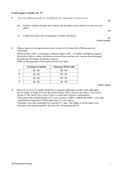 Practice paper, Genetics, SL, P2 1. Up to two additional marks are