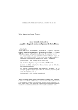 Rafał Augustyn, Agata Gniecka Irony behind diminutives: a cognitive