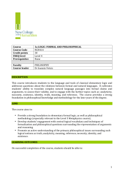 1 Course 1a LOGIC: FORMAL AND PHILOSOPHICAL Course Code