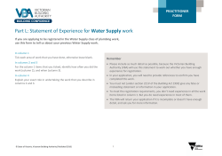 Part L: Statement of Experience for Water Supply work