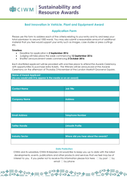 Best Innovation in Vehicle, Plant and Equipment Award Application