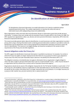 Privacy business resource 4: De-identification of data and