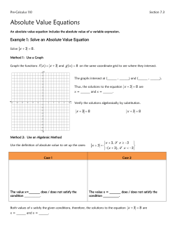 Pre-Calculus 110 Section 7.3 Absolute Value Equations An absolute