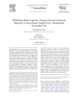 Mindfulness-Based Cognitive Therapy Improves Emotional