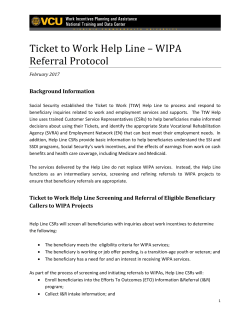 Ticket to Work Help Line &ndash; WIPA Referral Protocol