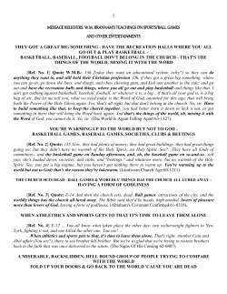 message believers: wm branham`s teachings on sports/ball games