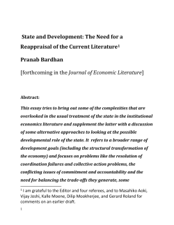 The Need for a Reappraisal of the Current Literature1 Pranab Bardhan