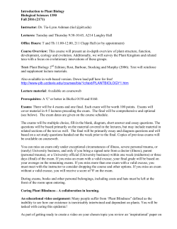 Introduction to Plant Biology Biological Sciences 1350 Fall 2016