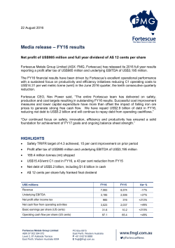 Media release &ndash; FY16 results