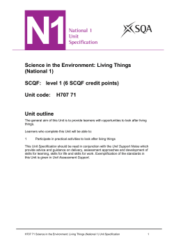 Science in the Environment: Living Things (National 1) SCQF: level