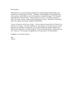 Dear Readers, What follows is a set of notes that I prepared for a