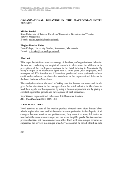 Organizational Behavior in the Macedonian Hotel Business