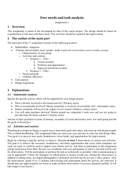 User needs and task analysis