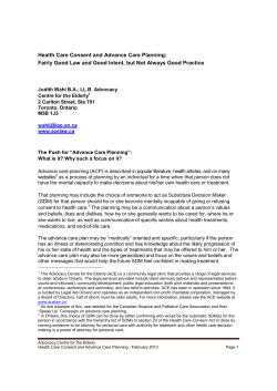Health Care Consent and Advance Care Planning
