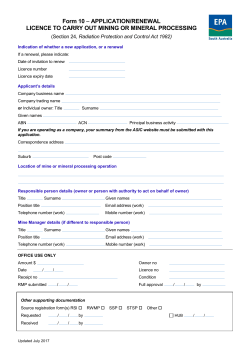 Application for a licence to carry out mining or mineral processing