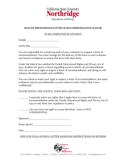 Department of Biology HEALTH PROFESSIONS LETTER OF