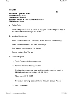 MINUTES Blue Earth Light and Water Board Meeting Group BELW