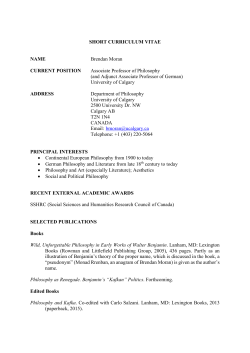 SHORT CURRICULUM VITAE NAME Brendan Moran CURRENT