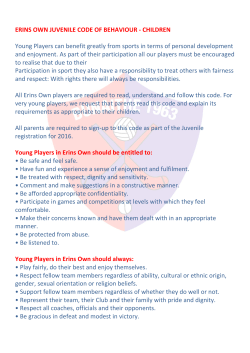 Erins Own Code of Behaviour &ndash; Young Players 2016