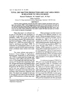 total dry matter production and leaf area index in