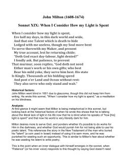 Sonnet XIX: When I Consider How my Light is Spent When I