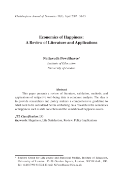 Economics of Happiness: A Review of Literature and