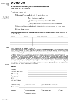 Purchase order form for precious metals to be stored