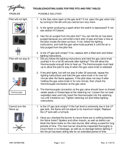 Pilot will not light. 1. Is the Gas valve open at the gas tank? If not