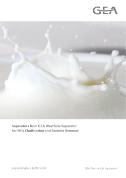 Separators from GEA Westfalia Separator for Milk Clarification and