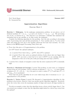 Approximation Algorithms Exercise Sheet 2