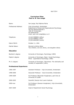 April 2014 Curriculum Vitae Paul A. M. Van Lange Name: Van