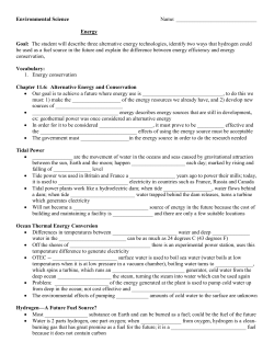 Environmental Science Name: Energy Goal: The student will