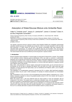 Adsorption of Water/Glucose Mixture onto Amberlite Resin