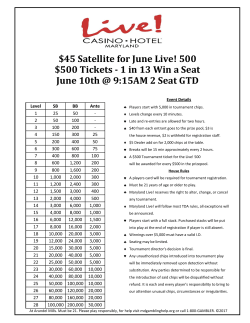 45 Satellite for June Live! 500 $500 Tickets
