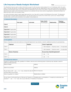 Life Insurance Needs Analysis Worksheet