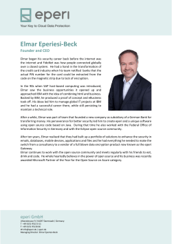 Press Kit: Biographies Biographies of Elmar Eperiesi