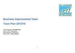 Business Improvement Team Team Plan 2015/16