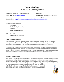 Honors Biology 2015-‐2016 Class Syllabus