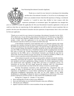 Dear Returning Recruitment Counselor Applicant, Thank you so