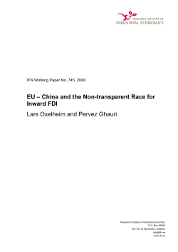 EU &ndash; China and the Non-transparent Race for Inward FDI Lars