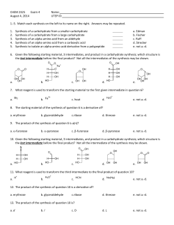 (Practice) Summer 2014 CHEM 2325 Exam 4