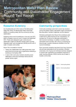 Metropolitan Water Plan Review Community and Stakeholder
