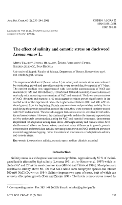 The effect of salinity and osmotic stress on duckweed Lemna minor L.