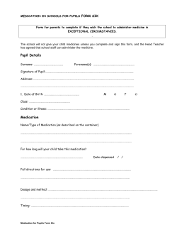 Medication in Schools for Pupils Form