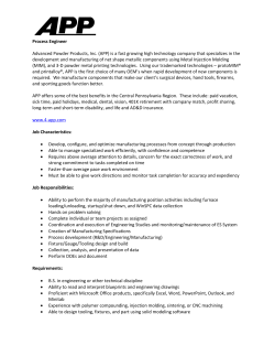 Process Engineer Advanced Powder Products, Inc. (APP) is a fast