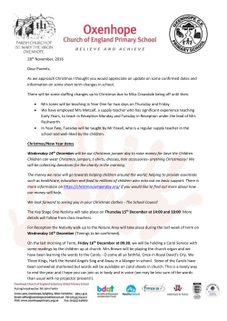 28th November, 2016 Dear Parents, As we approach Christmas I